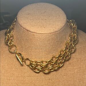 Chunky Gold Tone Triple Strand Chain Necklace